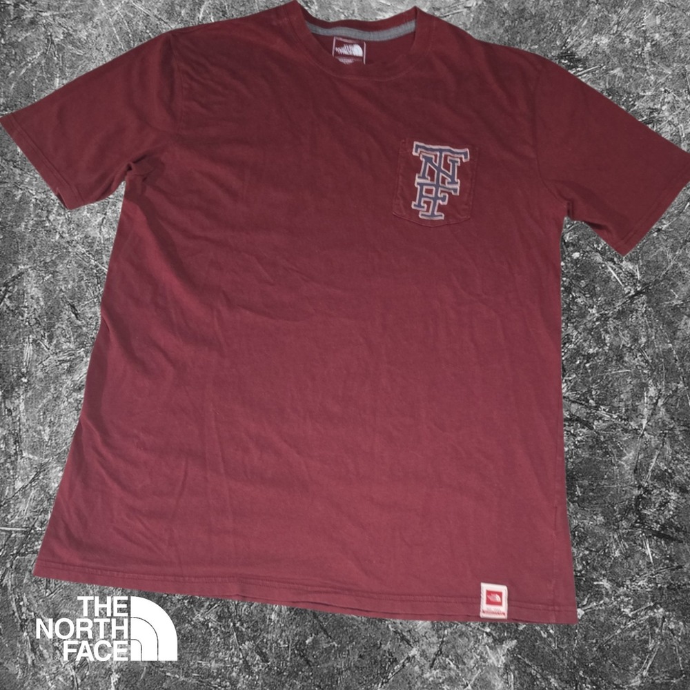 The North Face Pocket T-Shirt Mens Classic Fit Monogram Logo Maroon Medium M